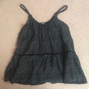 Patterned spaghetti strapped black tank